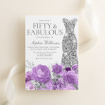 Convites Lavanda roxa e Festa de aniversário prateada 50ª<br><div class="desc">Lavanda roxa e Convite de aniversário prateado 50º - 50 e convite fabuloso Consulte coleção correspondente em Niche e Nest Store</div>