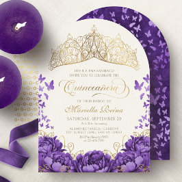 Convites Lavanda Roxa Floral Tiara Quinceanera