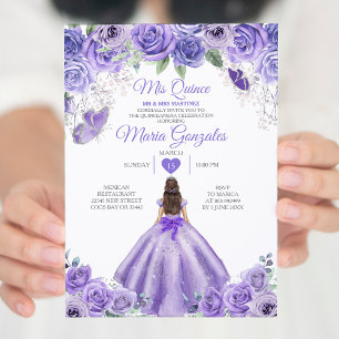 Convites Lavanda Roxa Mis Quince 15 Anos Coroa Prateada