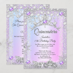 Convites Lavanda roxa Quinceanera 15º Inverno Carruagem