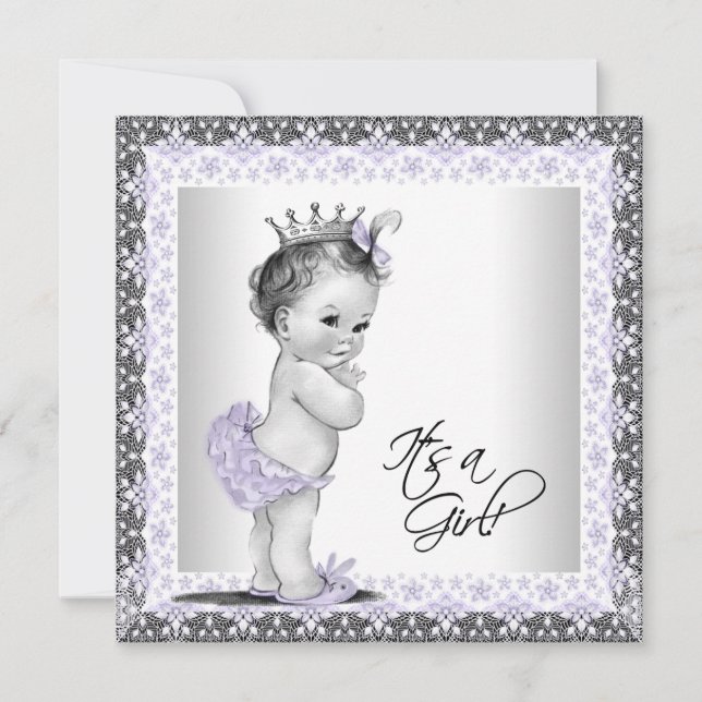 Convites Lavanda Roxo e Cinza Bebê Chá (Frente)