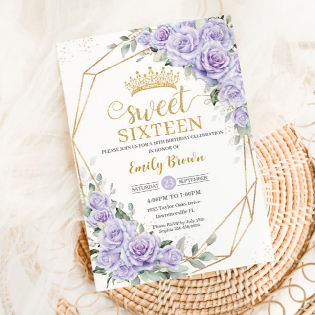 Convites Lavanda Roxo Elegante Doce Floral Dezesseis 16º (Criador carregado)