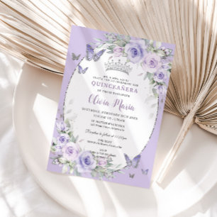 Convites Lavanda Roxo Floral Borboletas Quinceañera