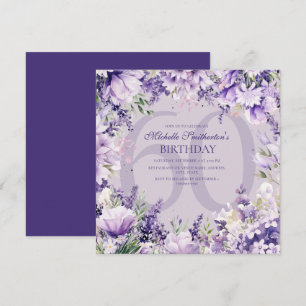 Convites Lavanda Roxo Floral Idade Aniversário Aquarela