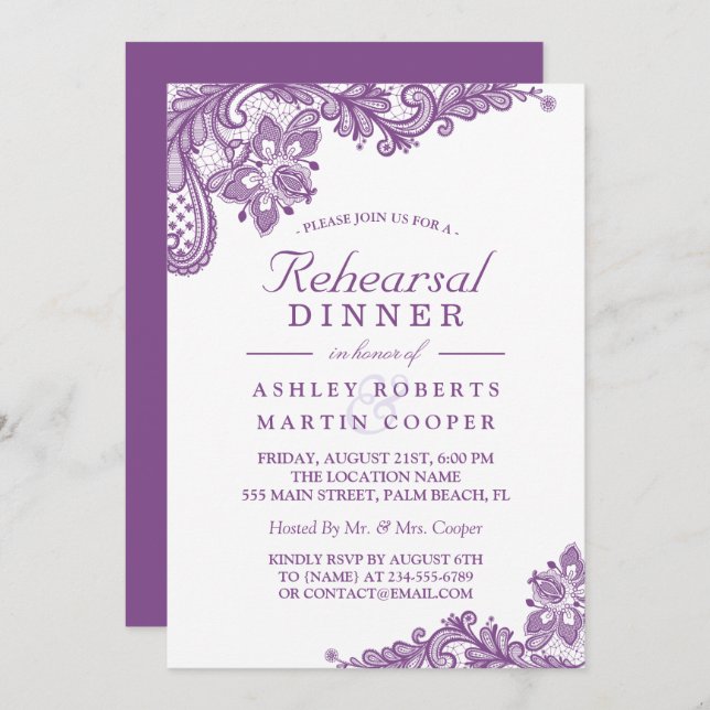 Convites Lavanda Roxo | Janto de ensaio de casamento (Frente/Verso)