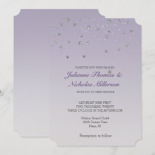Convites Lavanda Roxo Prata de Ombre Confetti Sparkle