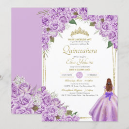 Convites Lavanda Roxo Quinceanera Elegante Rosa Floral