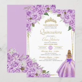 Convites Lavanda Roxo Quinceanera Elegante Rosa Floral