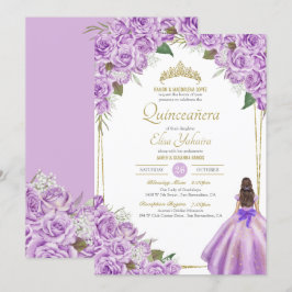 Convites Lavanda Roxo Quinceanera Elegante Rosa Floral