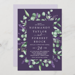 Convites Lavanda russa Casamento De Frame Floral Roxo