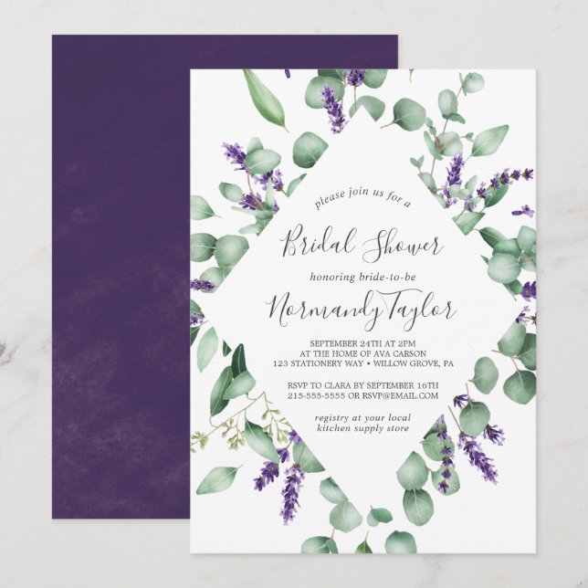 Convites Lavanda russa e Chá de panela Eucalyptus (Frente/Verso)