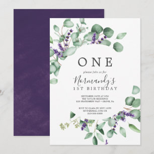 Convites Lavanda russa e Eucalipto Primeiro Aniversário