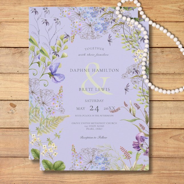 Convites Lavanda russa e Lavanda de flores selvagens (Rustic Lavender & Sage Wildflowers Lavender Invitation)