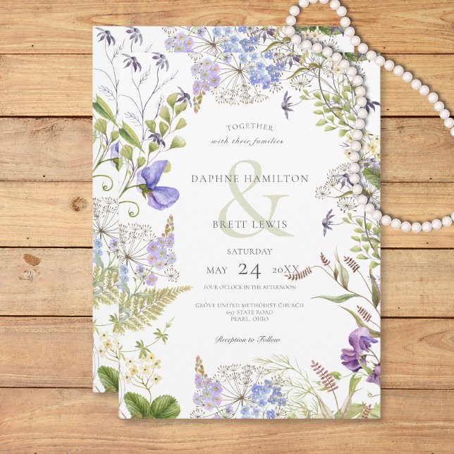 Convites Lavanda russa e sábado, flores silvestres, branco (Rustic Lavender & Sage Wildflowers White Invitation)