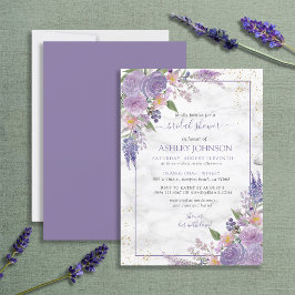 Convites Lavanda russa Lilac Dourado Chá de panela Floral