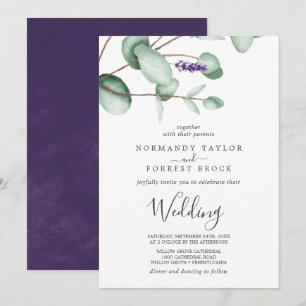 Convites Lavanda rústica e casamento do eucalipto