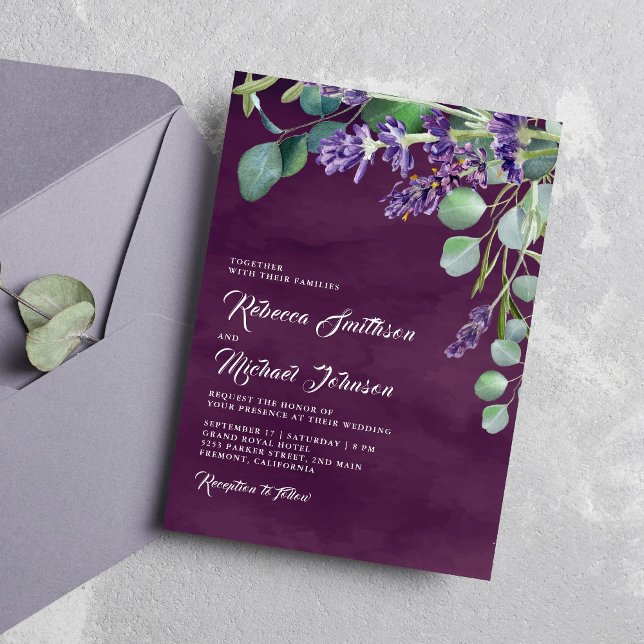 Convites Lavanda rustica e Casamento Eucalyptus Purple (Criador carregado)