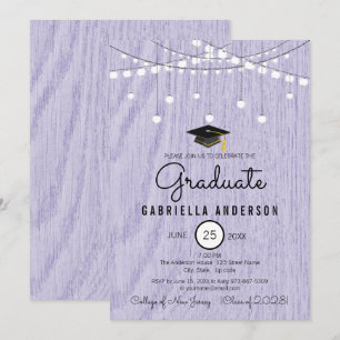 Convites Lavanda Rústica Faux Wood, porém simples gradua