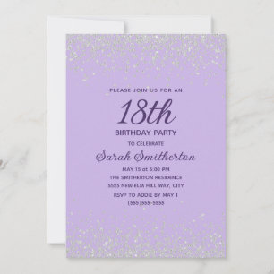 Convites Lavanda Silver Diamond Glitter 18º Aniversário