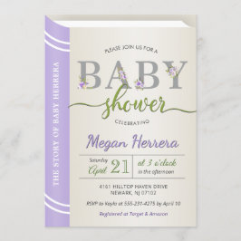 Convites Lavanda Storybook Library Chá de fraldas