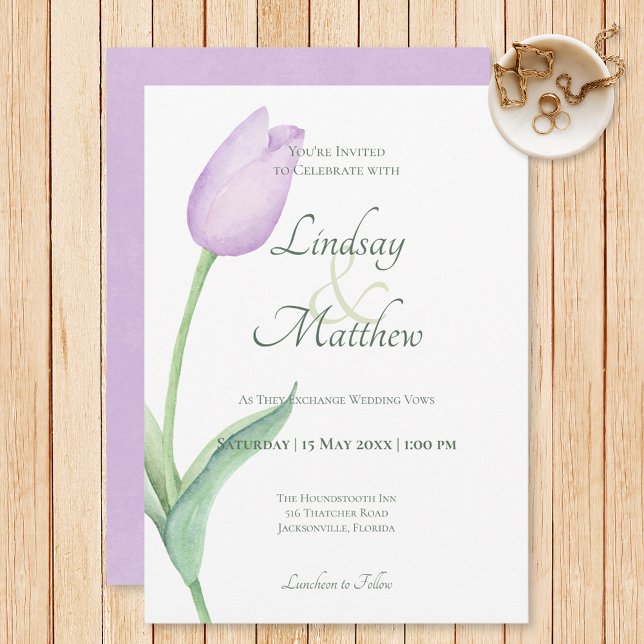 Convites Lavanda Tulip Solo Purple Modern Casamento (Criador carregado)