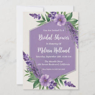Convites lavanda verde chá de panela floral roxo