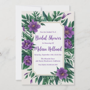 Convites lavanda verde chá de panela floral roxo