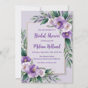 Convites lavanda verde chá de panela floral roxo