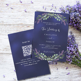 Convites Lavanda verde marinho azul código QR RSVP casament