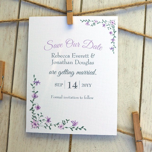 Convites Lavanda Vines Casamento Salvem Nossa Data (lavender purple flowers wedding save our date card, dusty purple lilies)