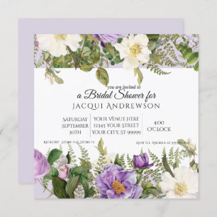 Convites Lavanda Vintage Rosas de marfim Chá de panela flor