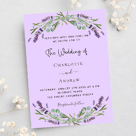 Convites Lavanda violeta, eucalipto, flores, casamento de l