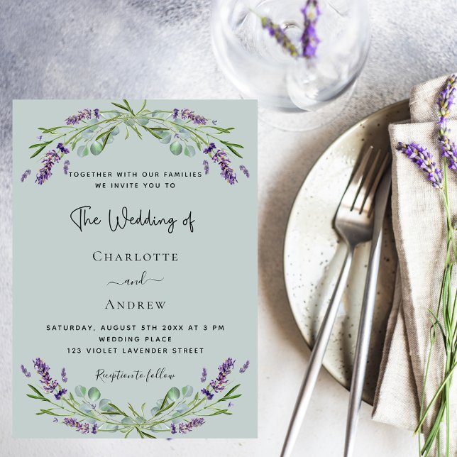 Convites Lavanda violeta eucalipto sage casamento verde (Criador carregado)