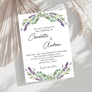Convites Lavanda violeta floral script de casamento luxo