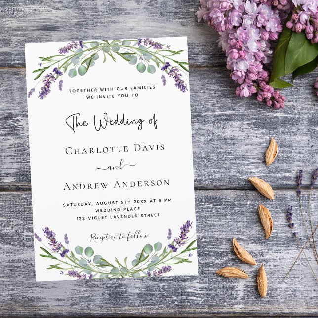 Convites Lavanda violeta floral verde casamento (Criador carregado)