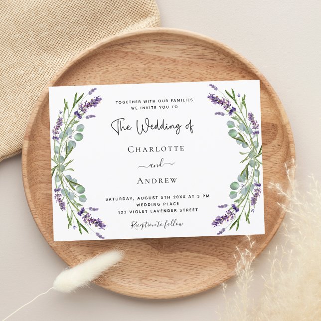 Convites Lavanda violeta floral verde casamento de luxo (Criador carregado)
