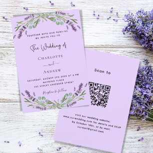 Convites Lavanda violeta floral verde floral casamento QR