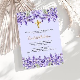 Convites Lavanda violeta flores douradas Confirmação