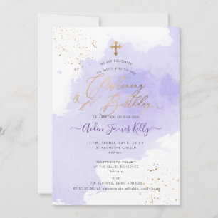 Convites Lavanda Watercolor Christening+primeiro aniversari