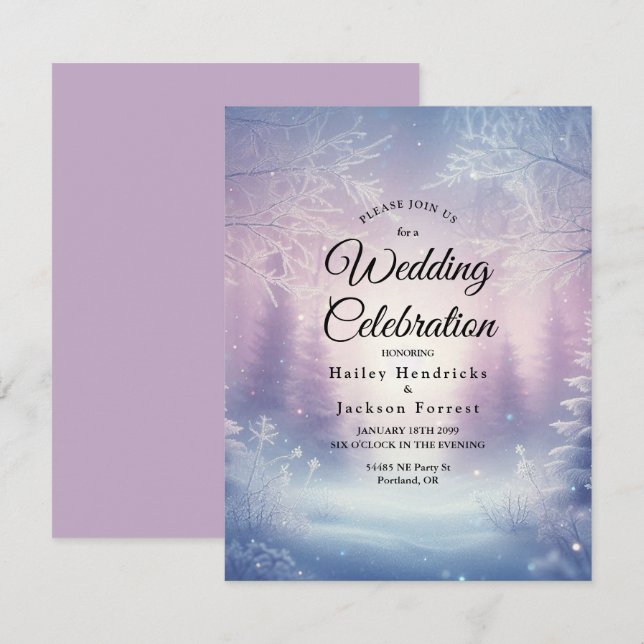 Convites Lavanda Winter Snowfall Serenade Weding (Frente/Verso)
