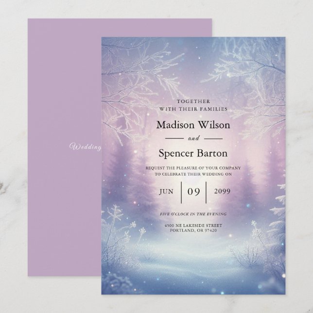 Convites Lavanda Winter Snowfall Serenade Weding (Frente/Verso)