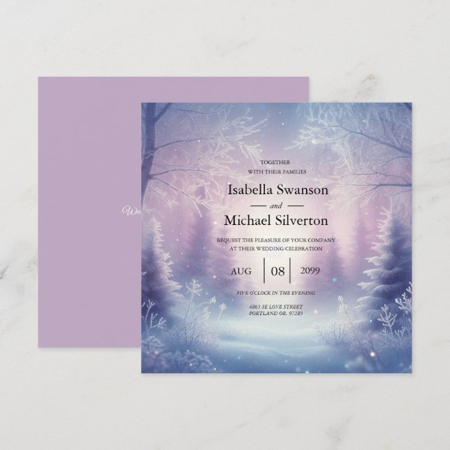 Convites Lavanda Winter Snowfall Serenade Weding (Frente/Verso)
