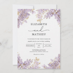 Convites Lavanda Wisteria Floral Wedding