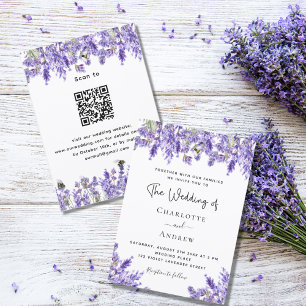 Convites Lavandas florais QR RSVP detalhes do casamento de 