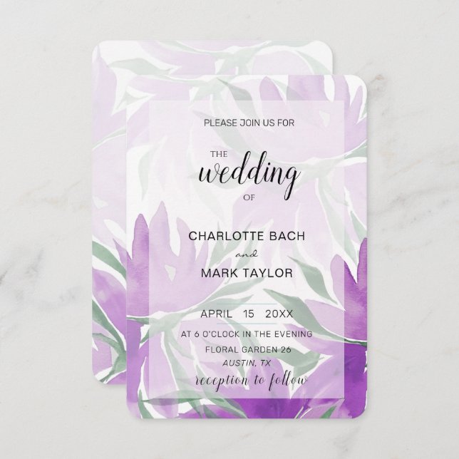 Convites Lavander Watercolor Elegante Roxo Floral (Frente/Verso)