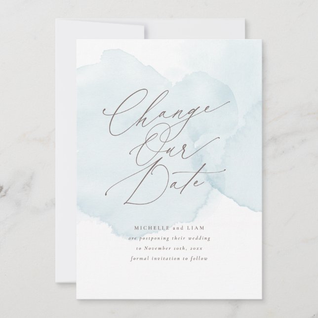 Convites Lavar aquarela suave Adiamento Mudar a data (Frente)