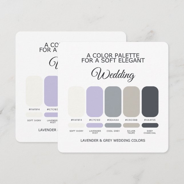 Convites Lavender and Grey Wedding Color Palette Card (Frente/Verso)