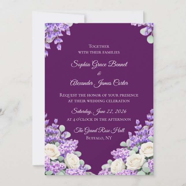 Convites Lavender and Lilacs Wedding Invitation (Frente)