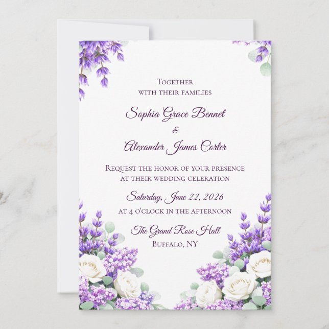 Convites Lavender and Lilacs Wedding Invitation (Frente)