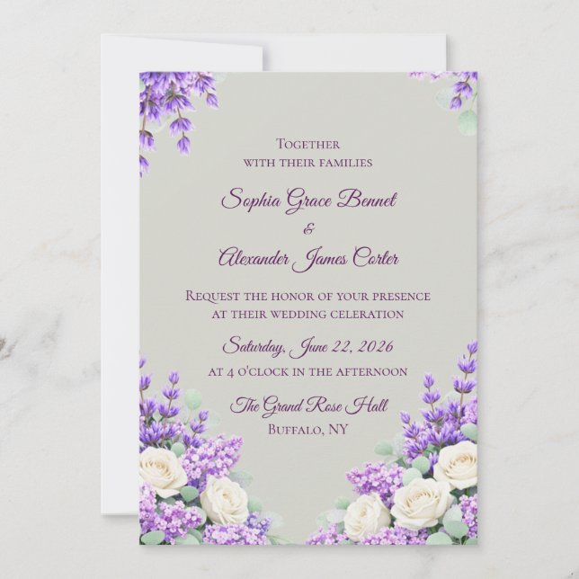 Convites Lavender and Lilacs Wedding Invitation (Frente)